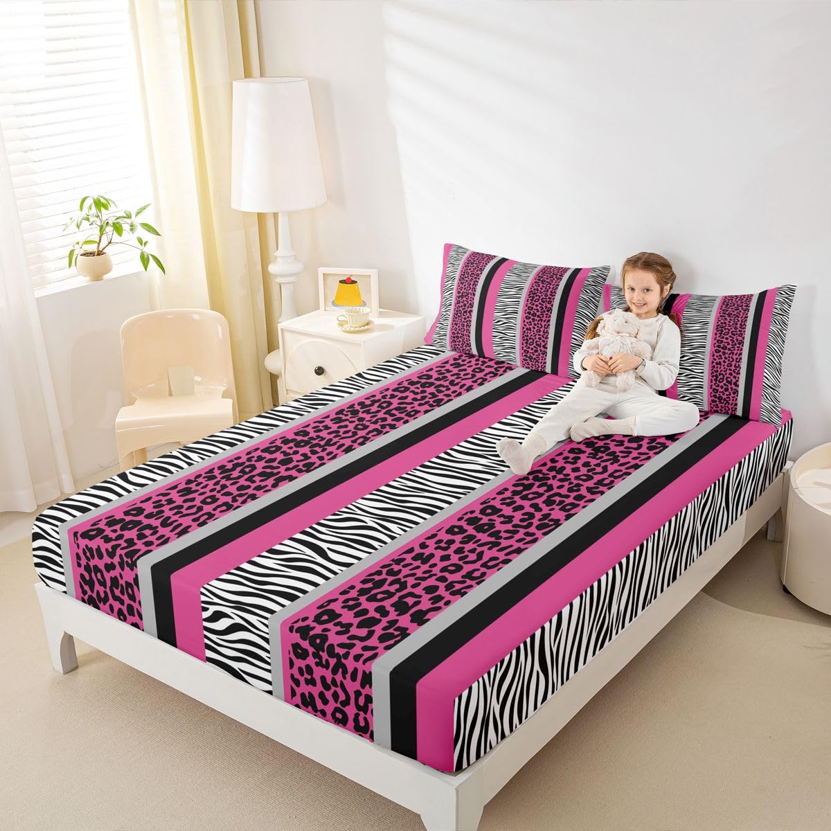Amazon.com: Feelyou Pink Black White Zebra Bed Sheet Set Full, Hot